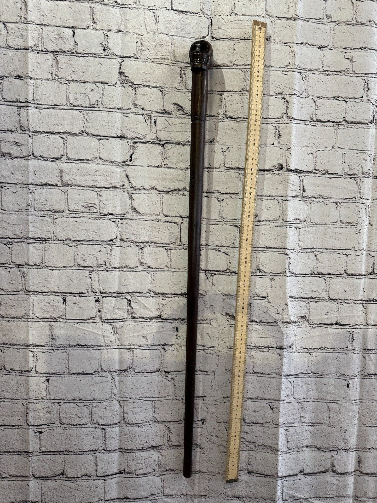 Skull Head 90cm Tribal African Walking Stick Cane Hand Carved Dark Wood