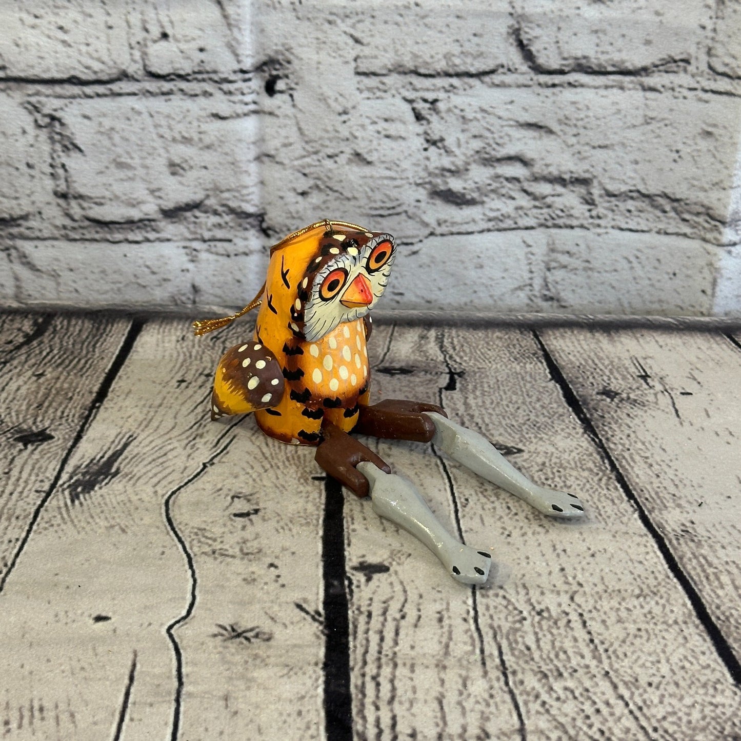 10cm Brown Owl Sitting Animal, Wooden Shelf Ornament Handmade and Fairtrade