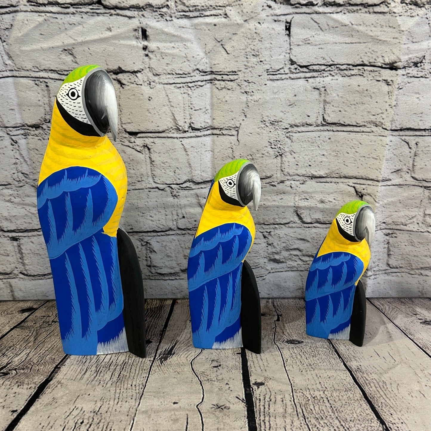 20cm Blue Parrot Bird Ornament Statue Fair Trade Hand Made Carved Wood