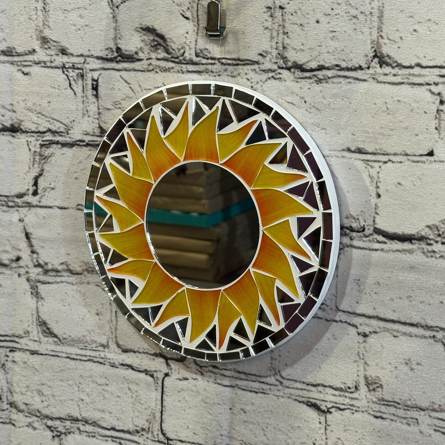 Orange Flame Sun Mosaic Tile Wall Mirror 20cm x 20cm 8 Inches Handmade New