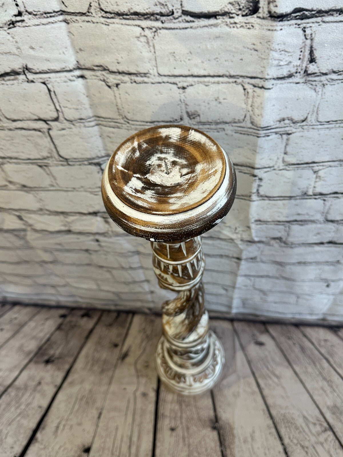 60cm Brown Tall Candlestick Shabby Chic Distressed Twist Column Candle Holder