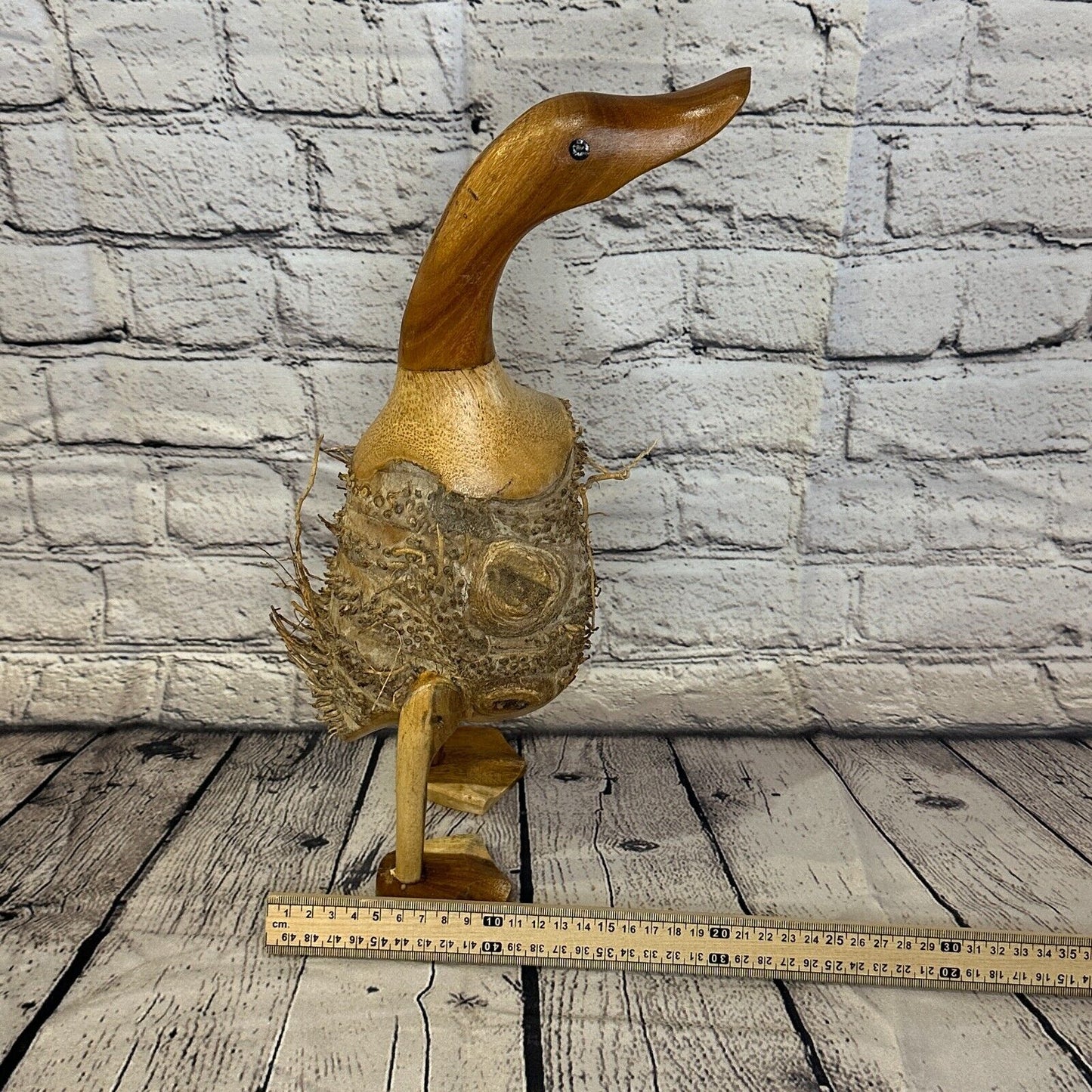Looking Forward 40cm Tall Wooden Hairy Duckling Baby Duck Bamboo Root Fairtrade