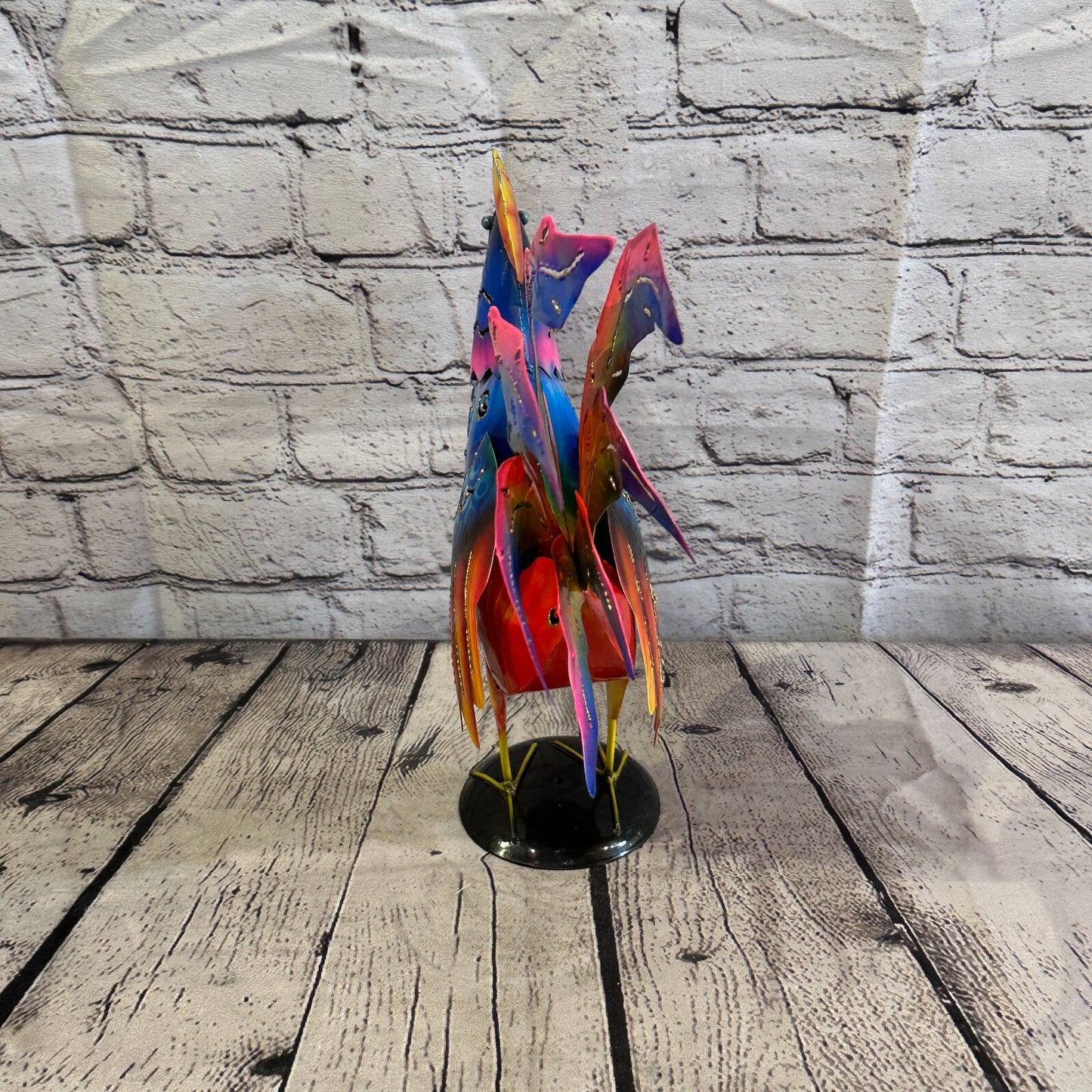 40cm x 25cm Blue Vibrant Metal Chicken Ornament Painted Statue Candle Holder