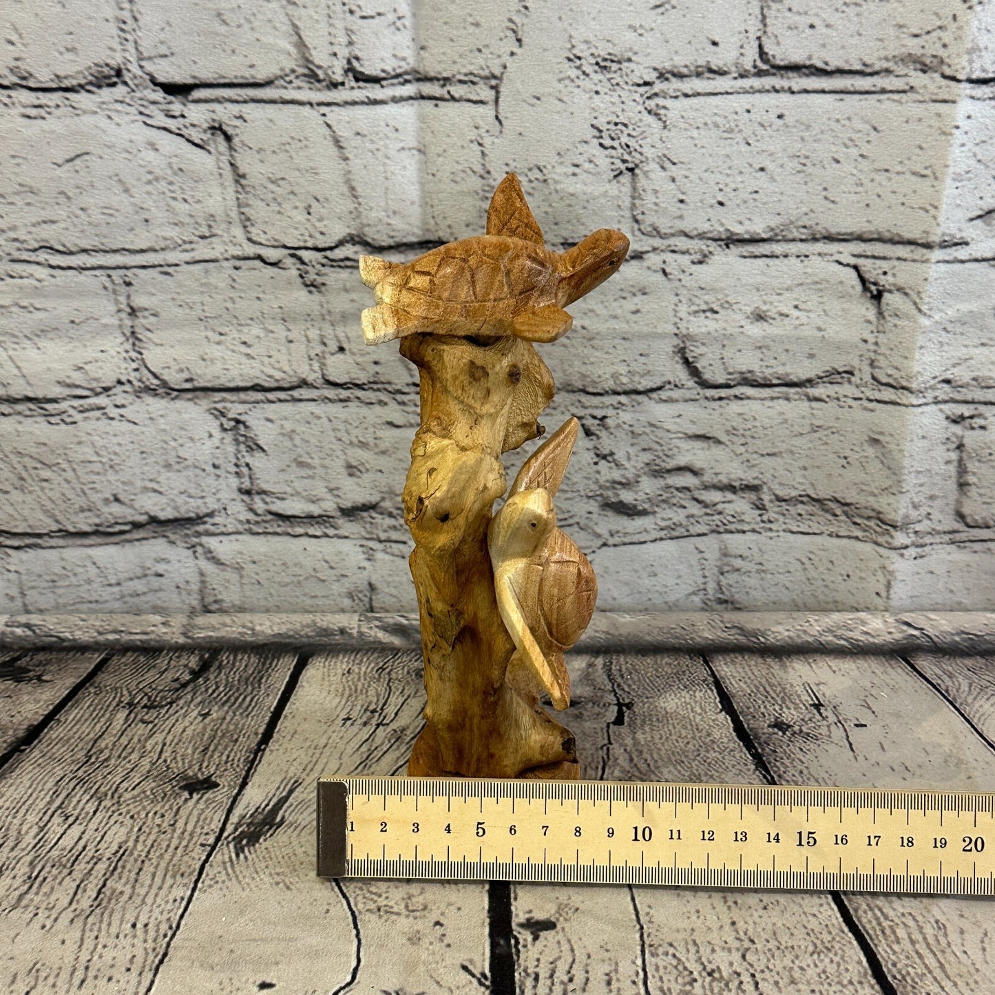 20cm Double Turtle Mushroom Parasite Ornament Natural Carving Fairtrade Wooden