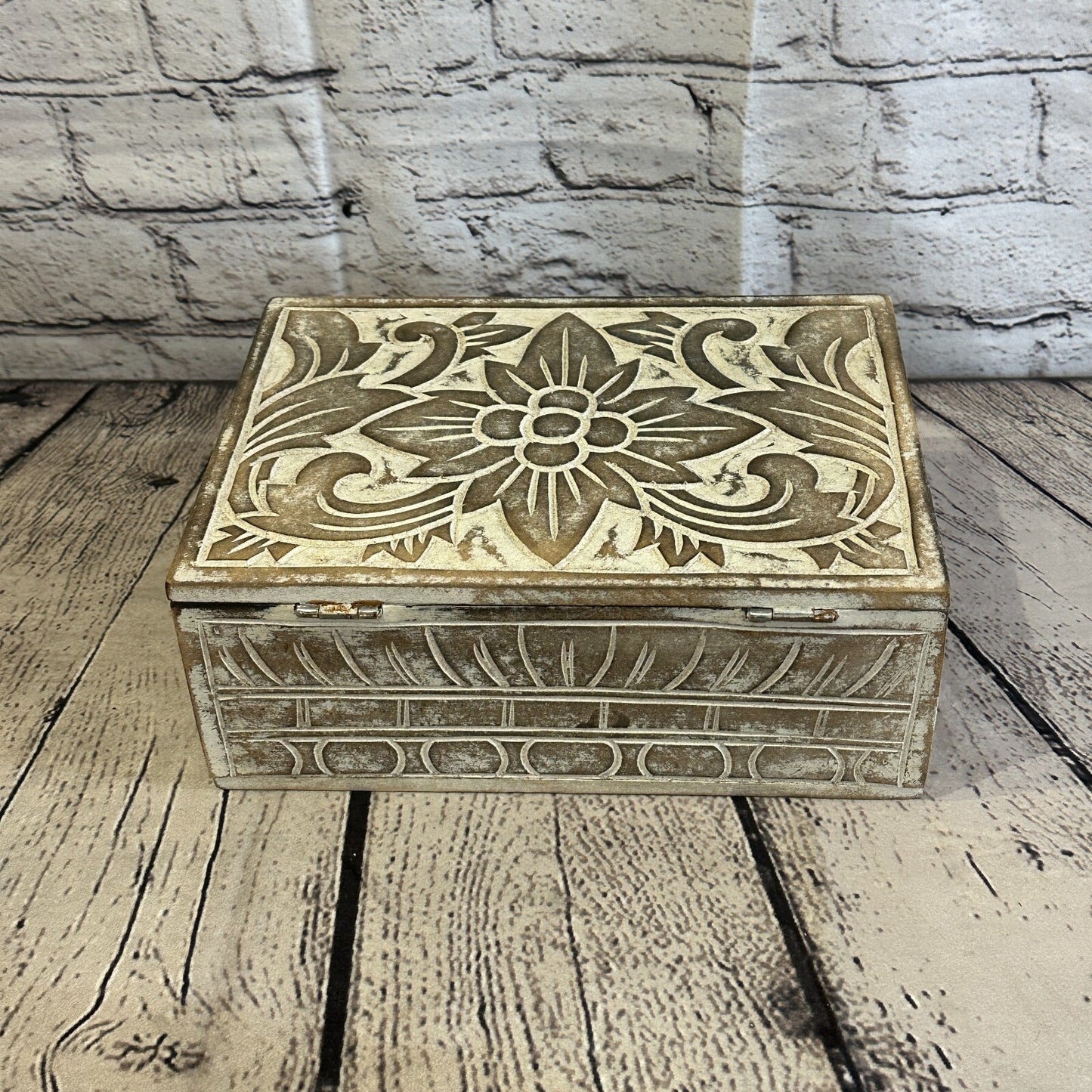 Brown Flower MDF Box Lotus 22cm x 18cm x 8cm Wooden Box Trinket Handmade