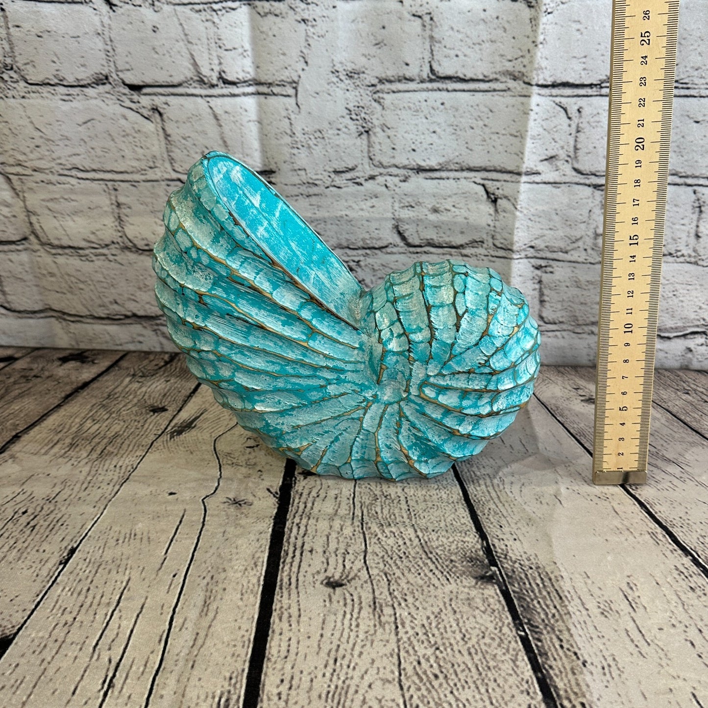 25cm Green Polish Nautilus Shell Ornament Decor Carved Light Wood Parcel Figure