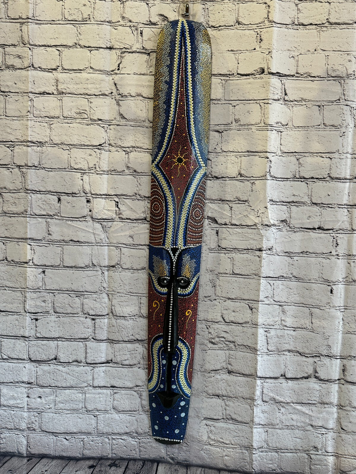 Mask 100cm Carved Wooden Dot Painted Ethnic Tribal Tiki Wall Art Handmade No 7