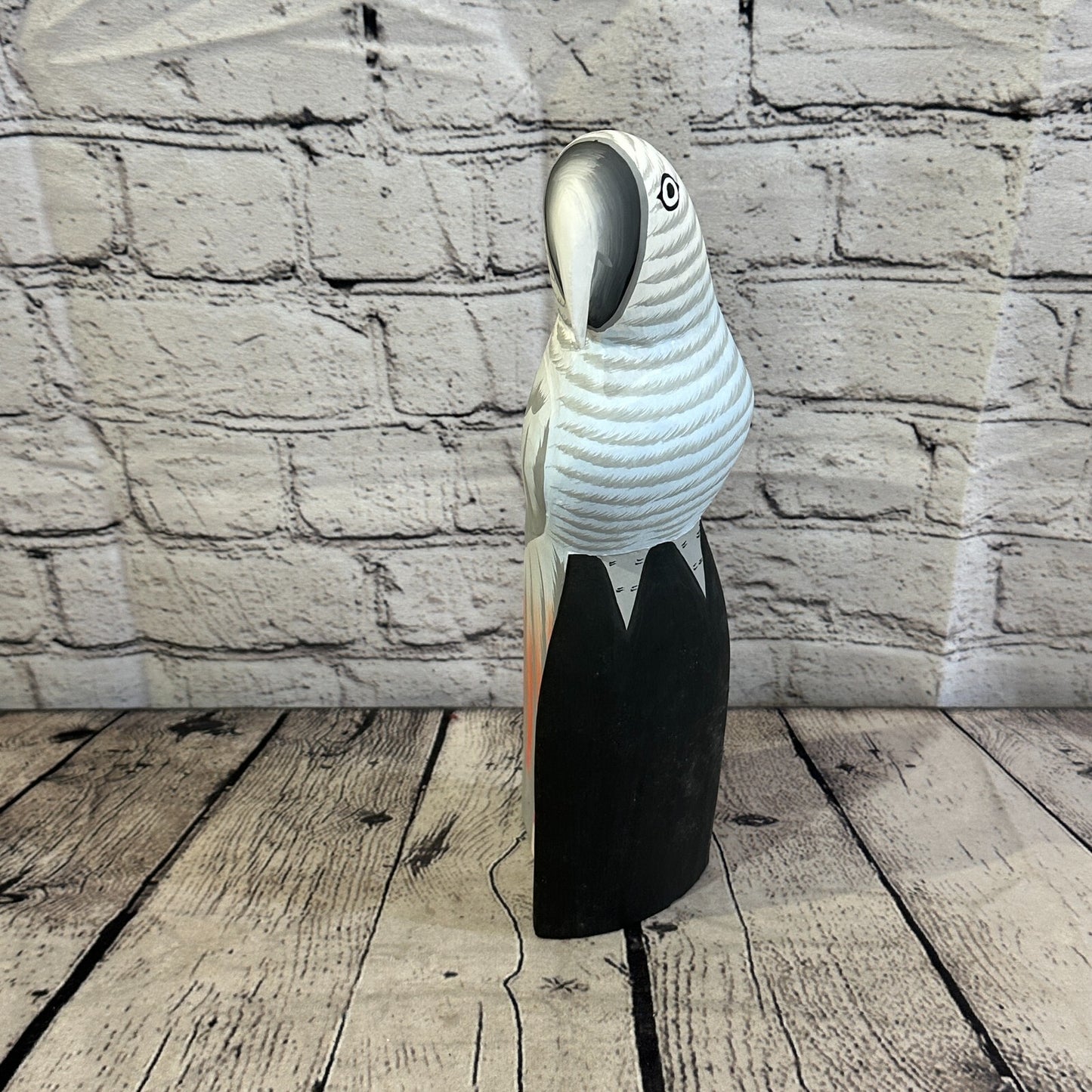 30cm Grey Parrot Bird Ornament Statue Fair Trade Hand Made Carved Wood
