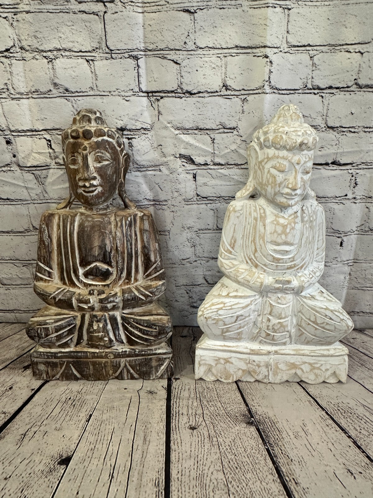 40cm x 20cm White Buddha Wooden Standing Statue Figurine Ornament Fair Trade