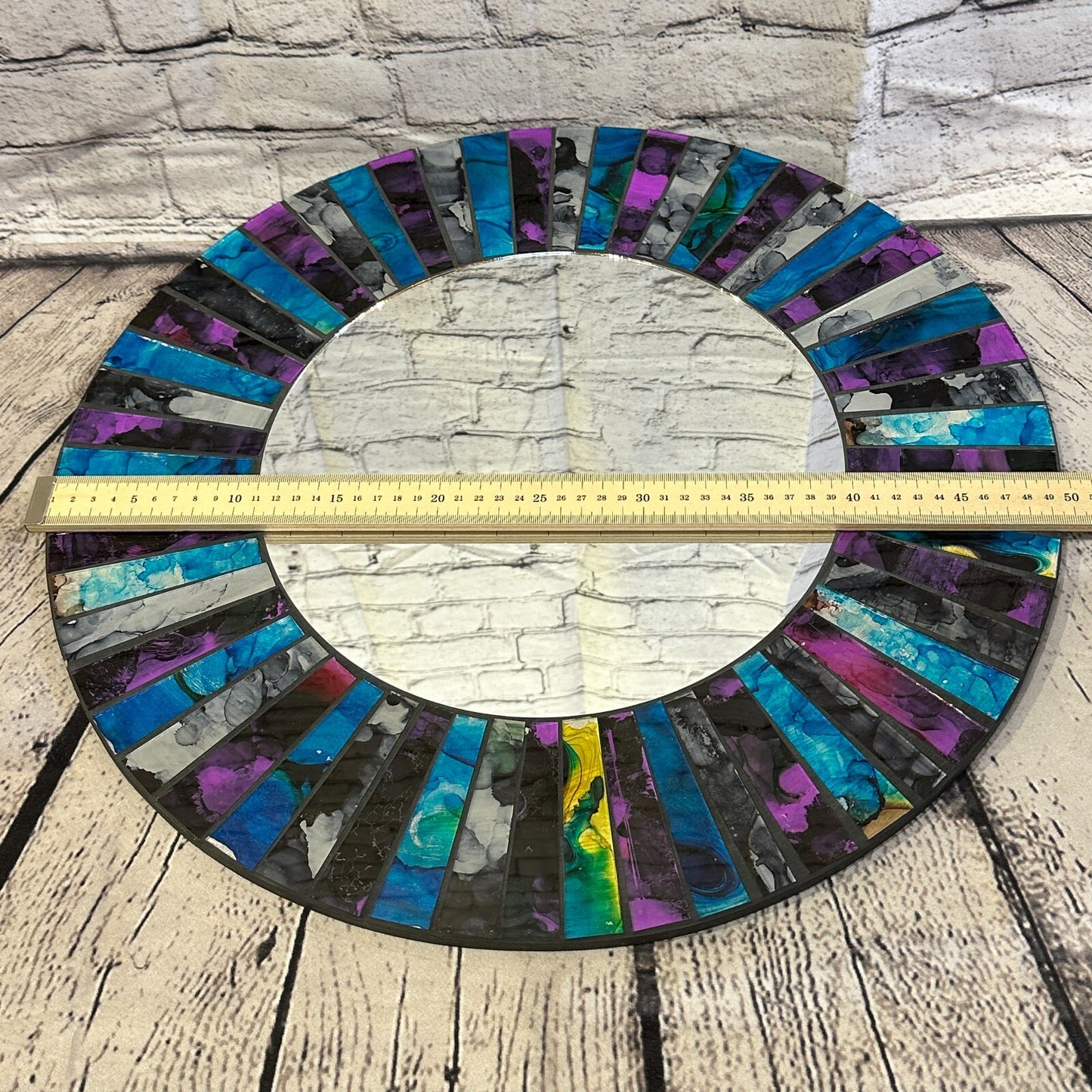 Purple Blue Line Mosaic Tile Wall Mirror 50cm x 50cm 20 Inches Handmade New