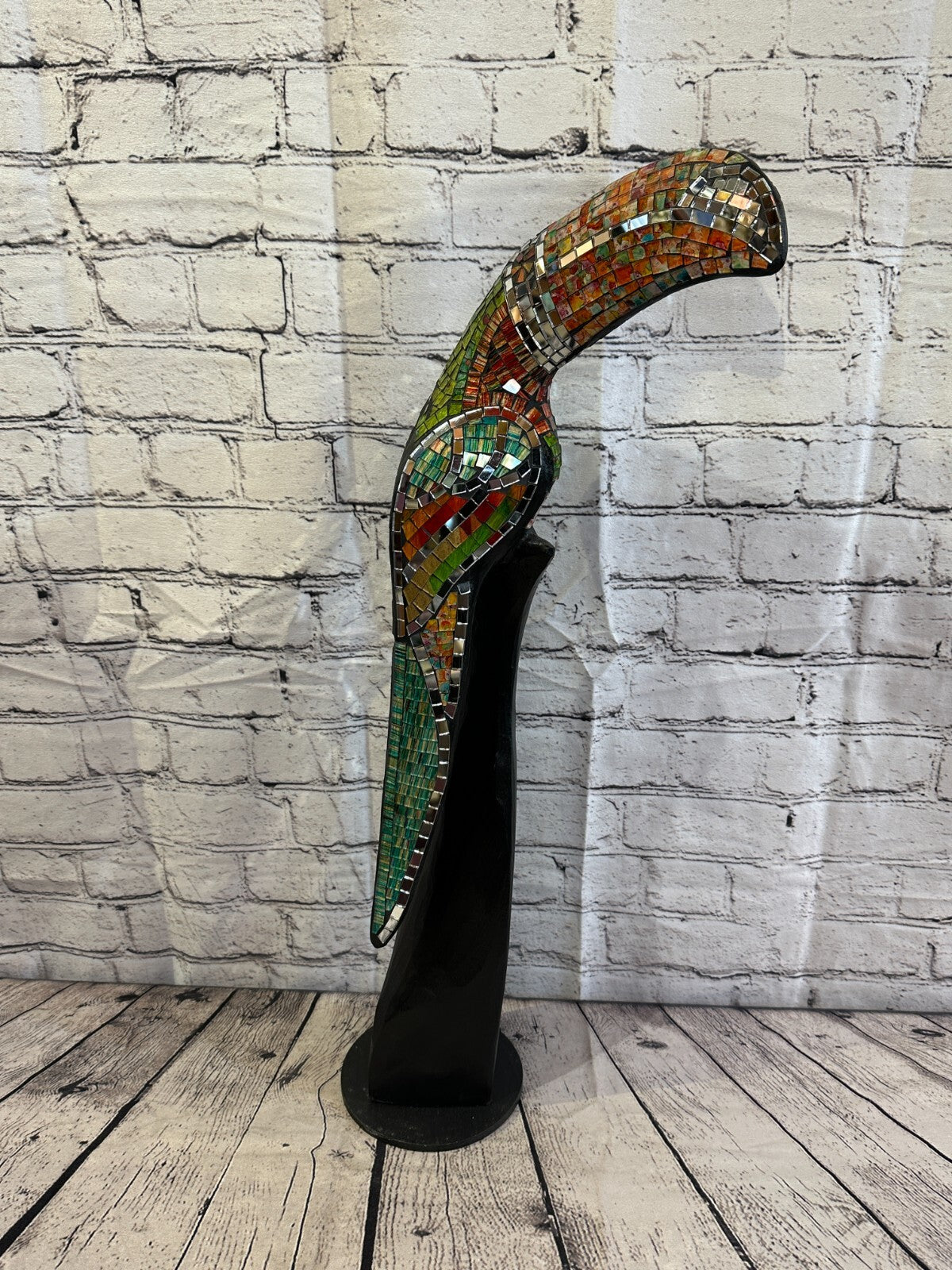 65cm Mosaic Toucan Bird Ornament Statue Fair Trade Handmade Carved Wood Design 1