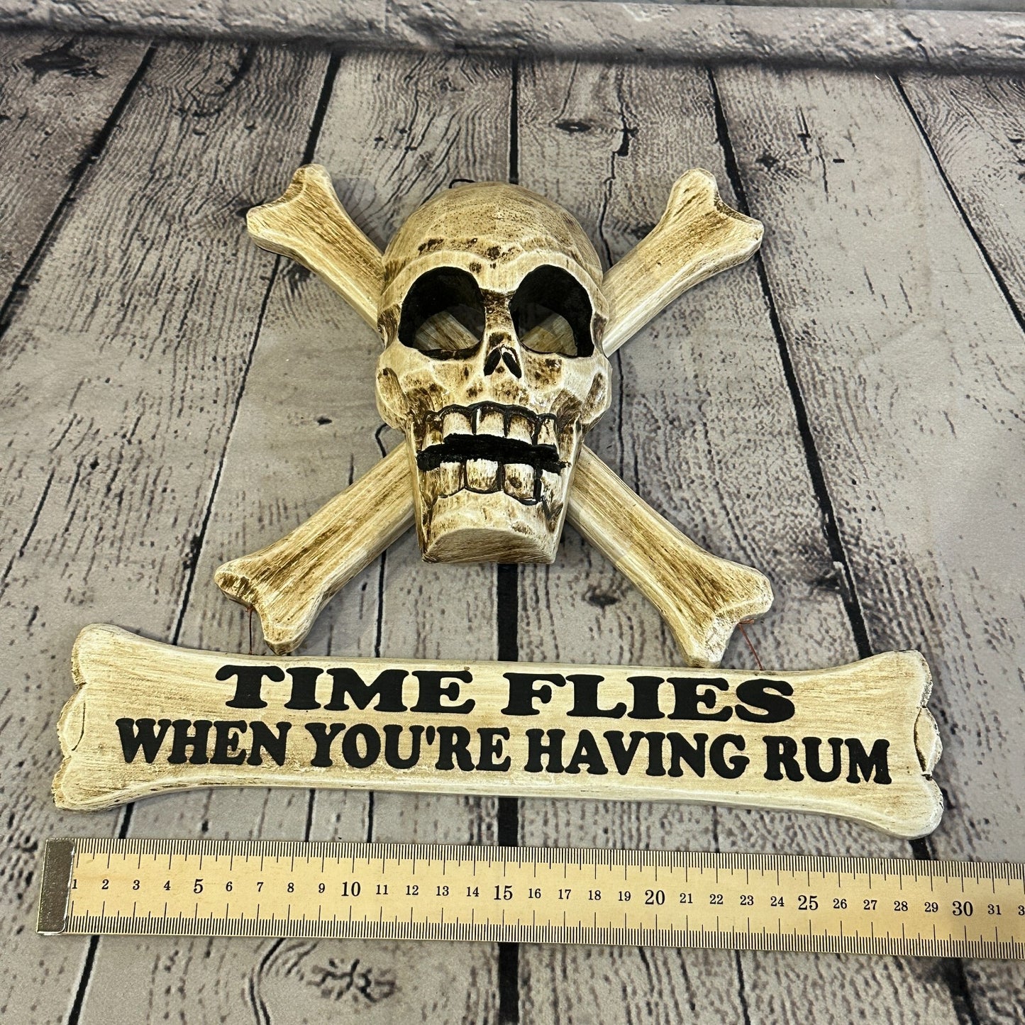Skull & Crossbones Time Flies Rum Drink Pirate Sign Door Plaque 30cm x 25cm
