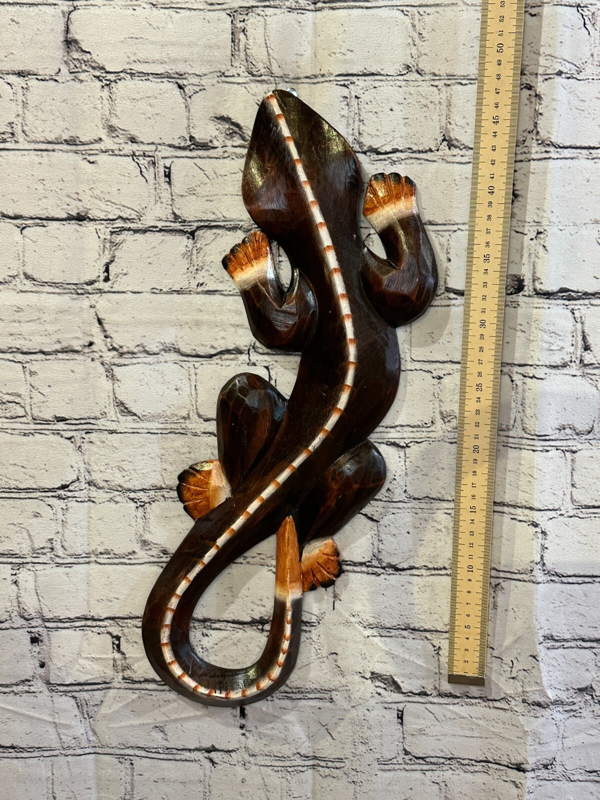 50cm Gecko Lizard Brown Wood Wall Hanging Wooden Ornaments Wood Carving