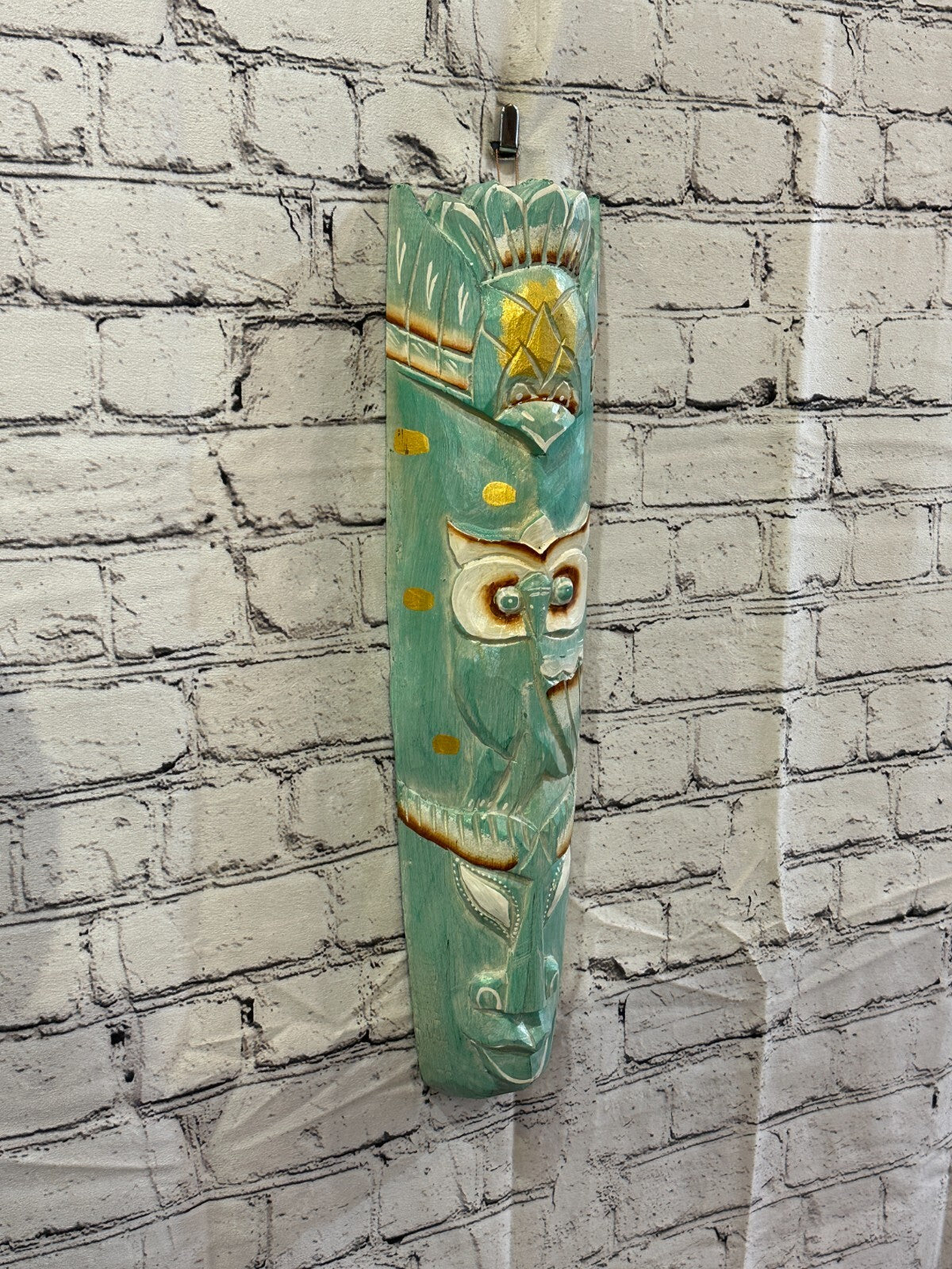 50cm Green Owl Hand Carved Fair Trade Wooden Animal Wall Art Wall Hang Mask