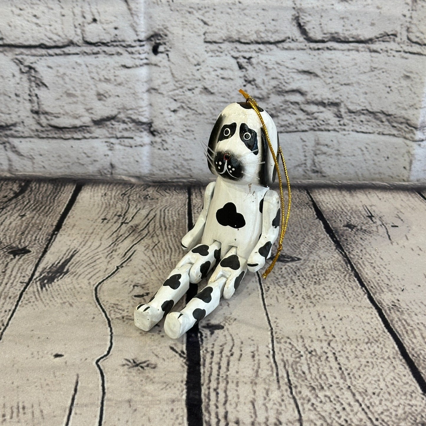 10cm Spotty Dog Sitting Animal, Wooden Shelf Ornament Handmade and Fairtrade