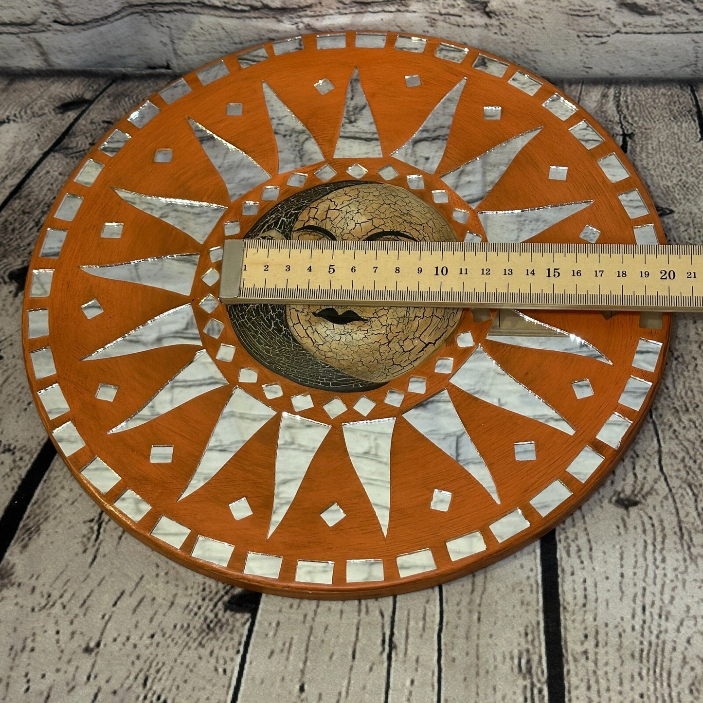 Sun Moon Face Mosaic Tile Wall Mirror 30cm x 30cm 12 Inches Handmade Fairtrade