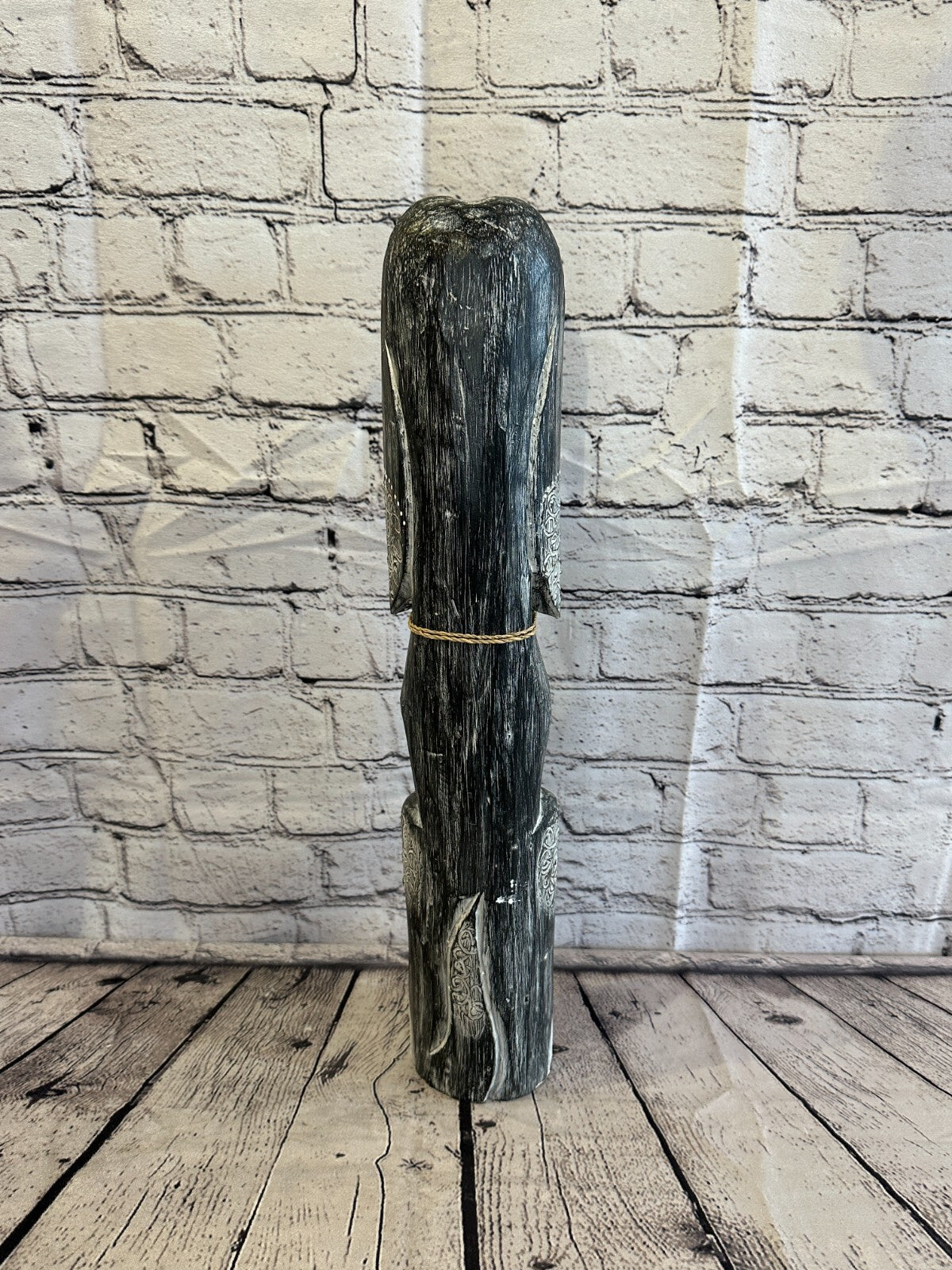 50cm Grey Flower Wooden Shabby Dog Statue Ornament Fair Trade Handcarved