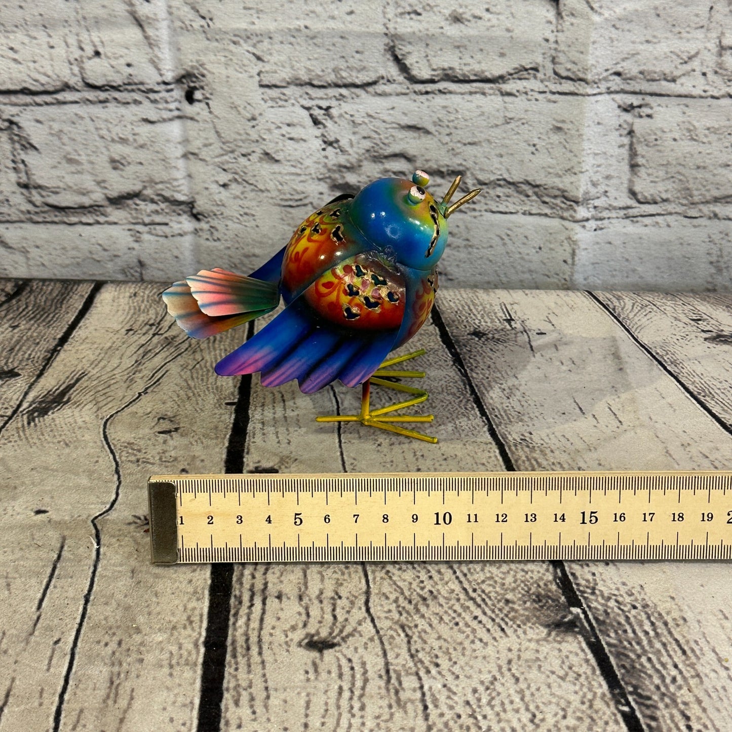10cm x 10cm Bright Blue Bird Metal Tin Wall Hanging Ornament Painted Statue