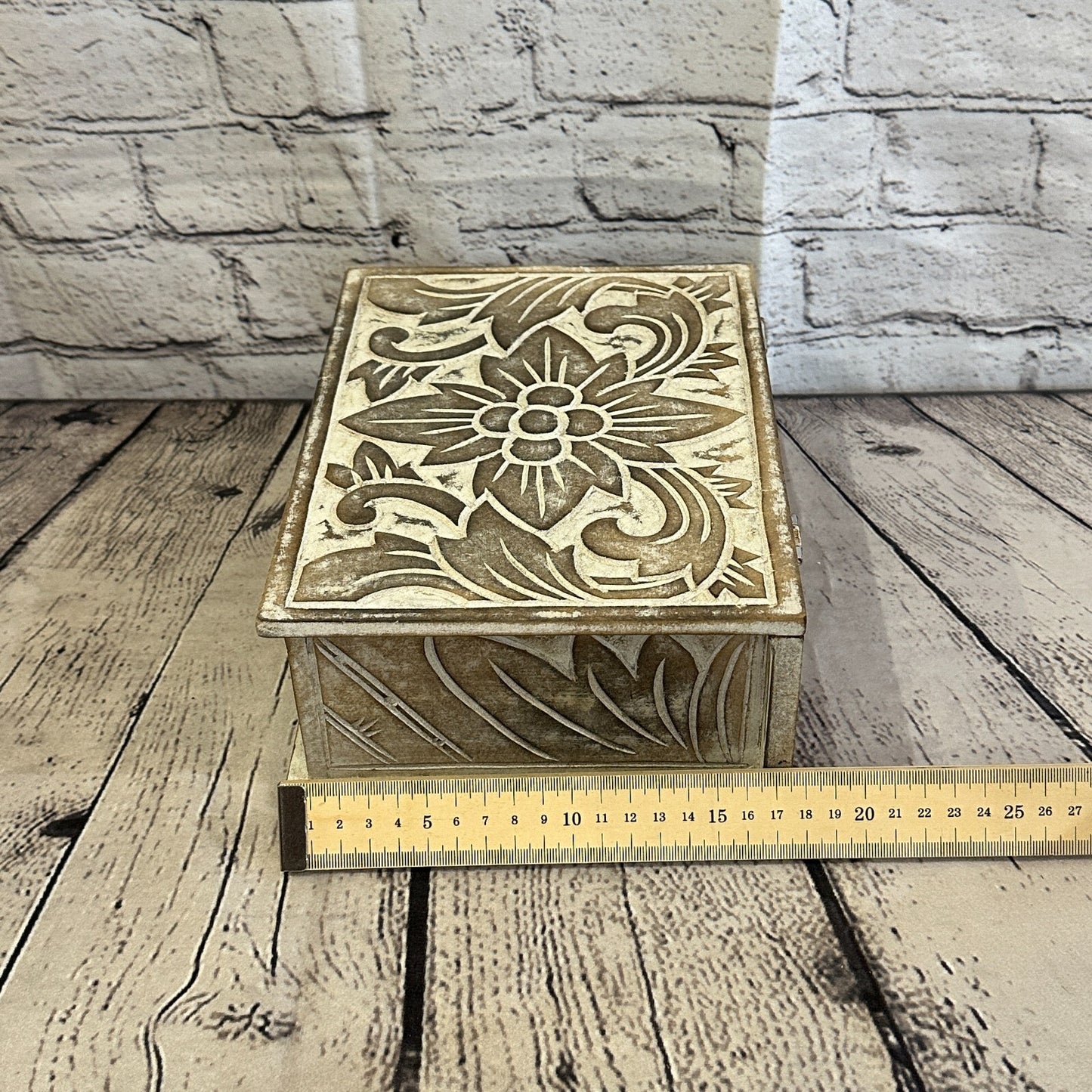 Brown Flower MDF Box Lotus 22cm x 18cm x 8cm Wooden Box Trinket Handmade