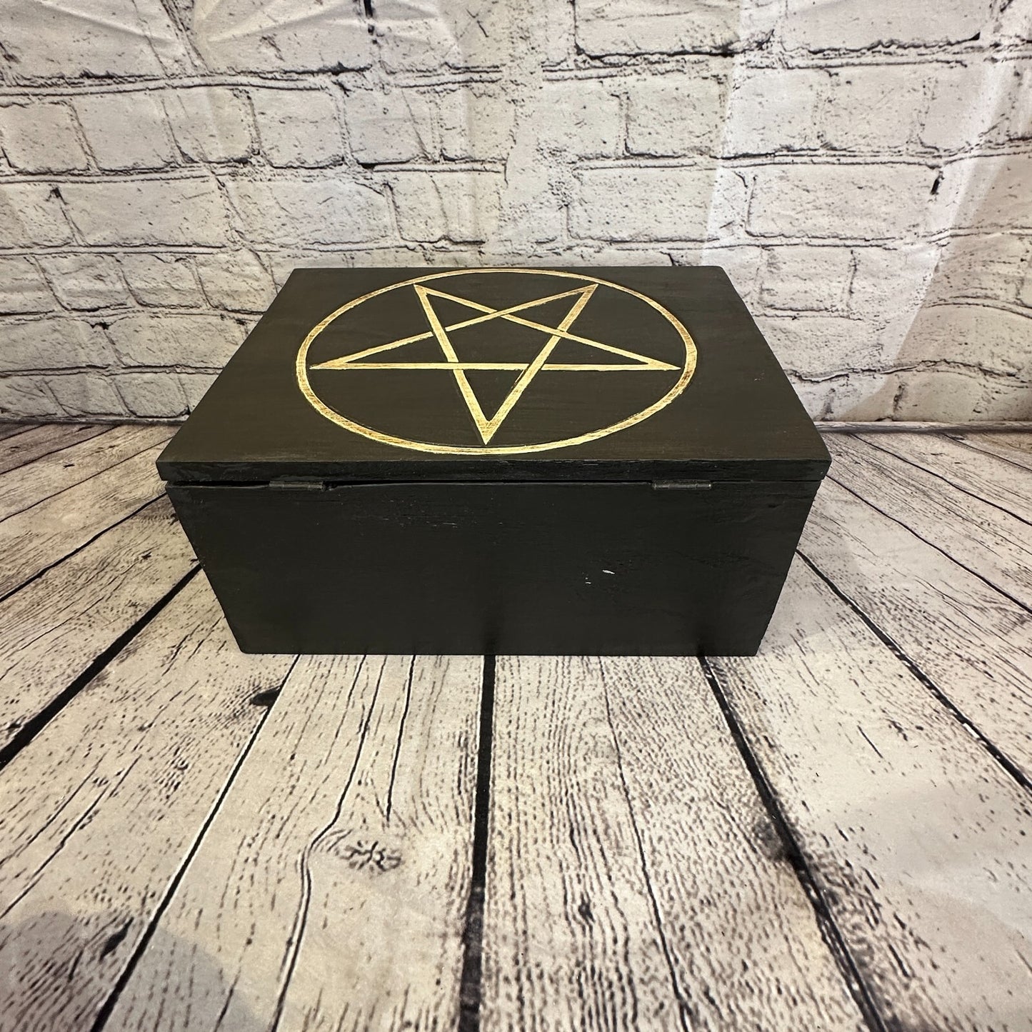 30cm x 22cm Book Wooden Gothic Pentagram Symbol Coffin Jewellery Trinket Box