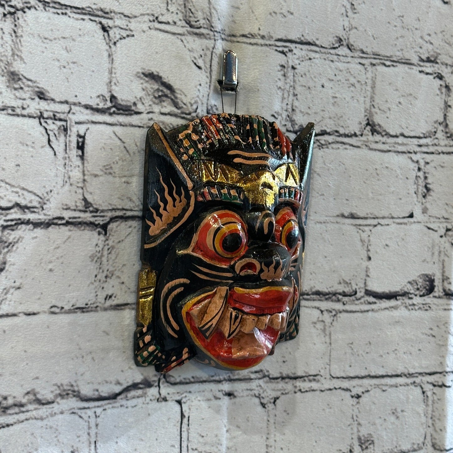 Small Wooden Black Barong Wall Mask 15cm x 12cm Handmade And Fairtrade Hindu
