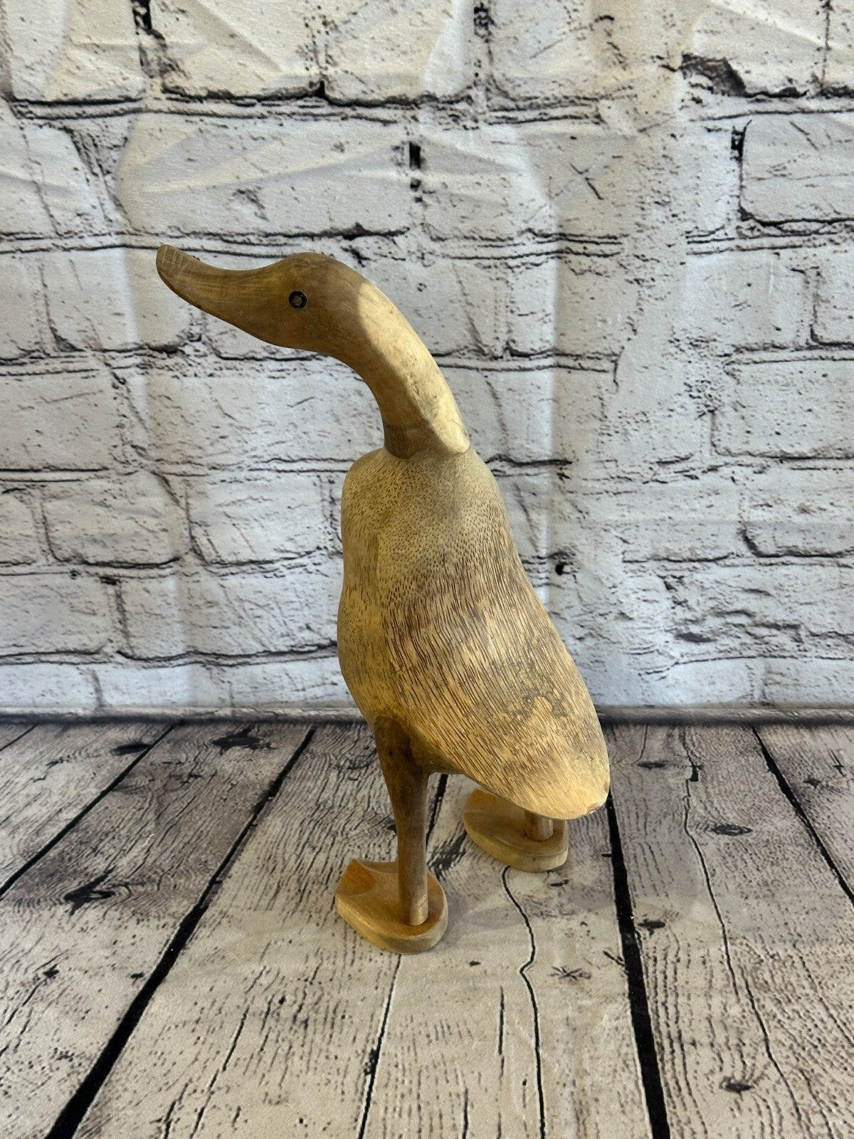 Looking Left 30cm Tall Wooden Hairy Duckling Baby Duck Bamboo Root Fairtrade