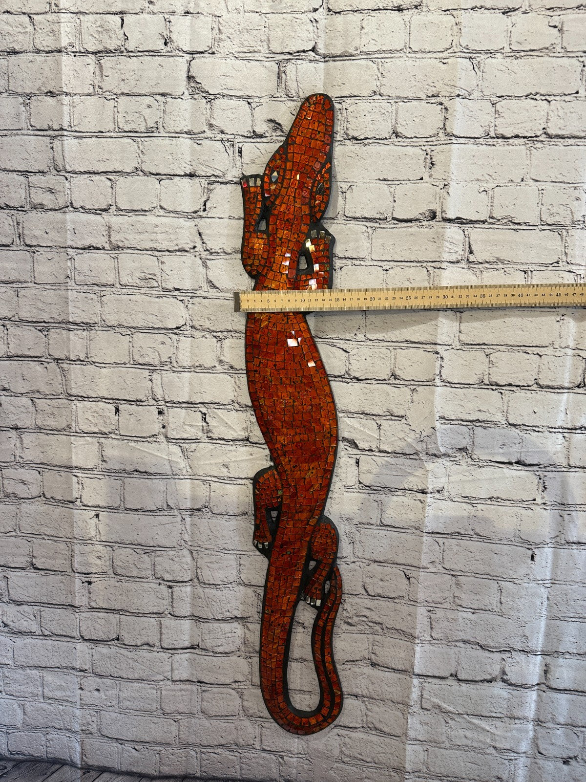 80cm Gecko Orange Mosaic Wall Hanging Wooden Ornaments Wood Carving