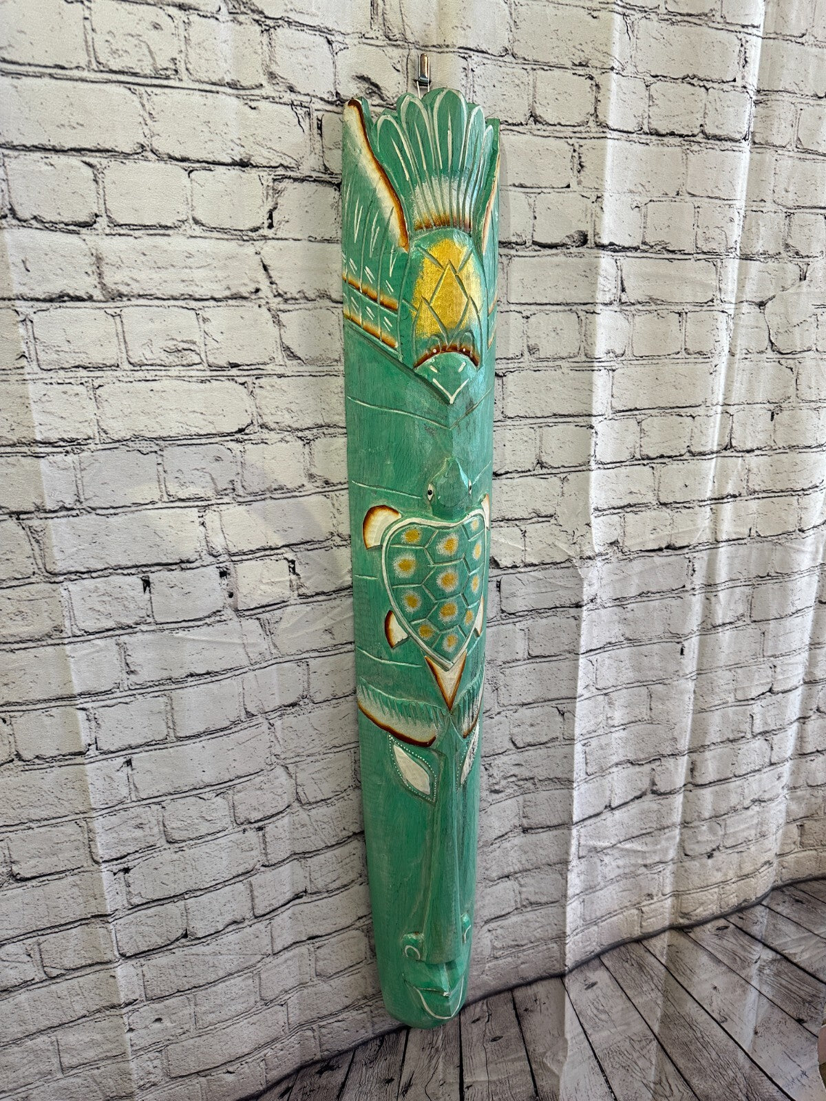 100cm Green Turtle Hand Carved Fair Trade Wooden Animal Wall Art Hang Mask