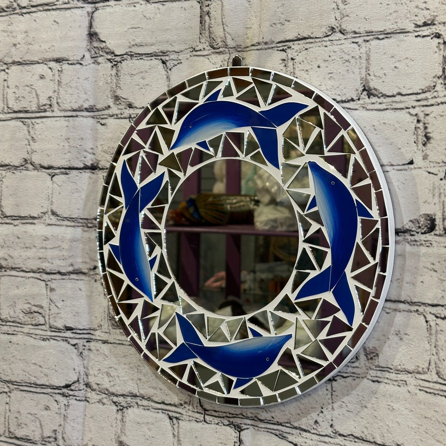 Blue Dolphin Mosaic Tile Wall Mirror 30cm x 30cm 12 Inches Handmade New