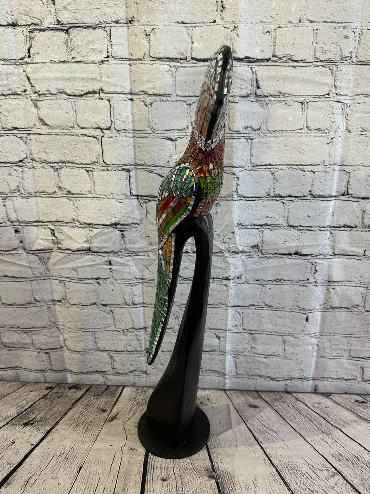 65cm Mosaic Toucan Bird Ornament Statue Fair Trade Handmade Carved Wood Design 1