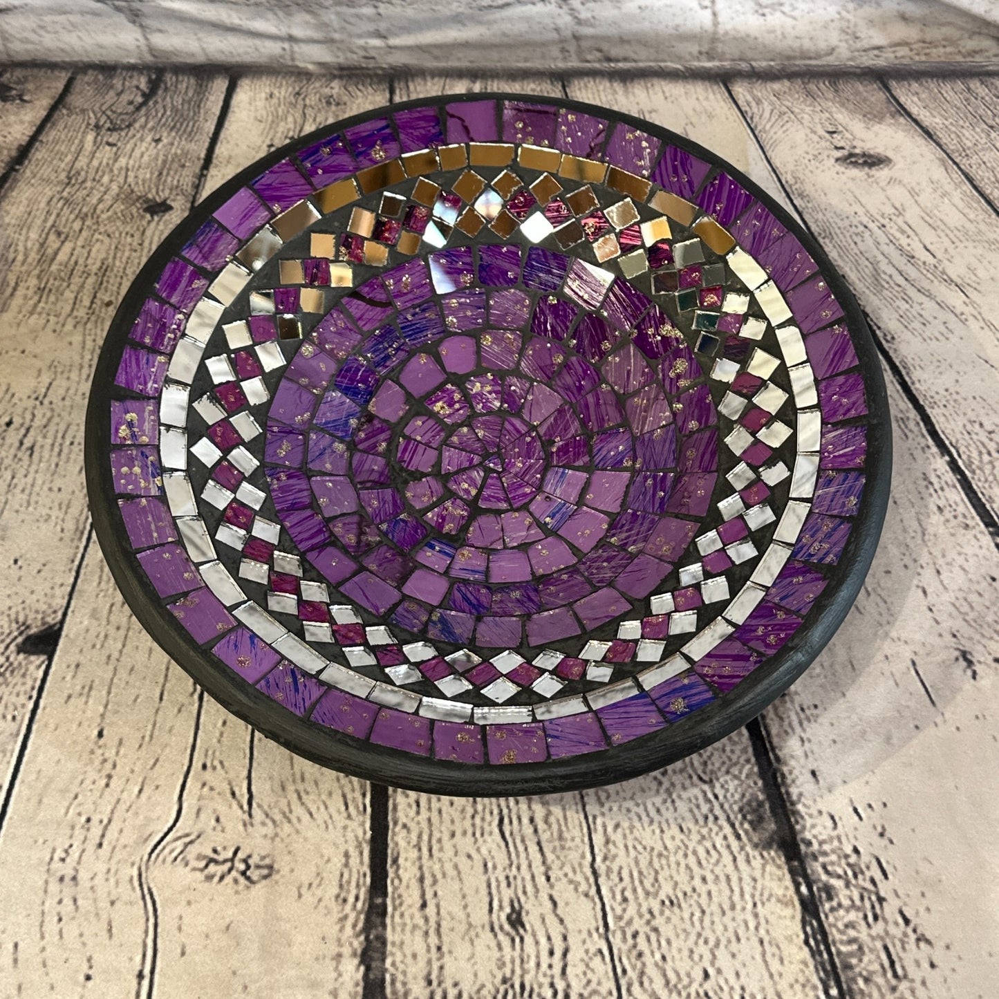 28cm Purple Round Mosaic Handmade Ceramic Glass Tile Bowl Fruit