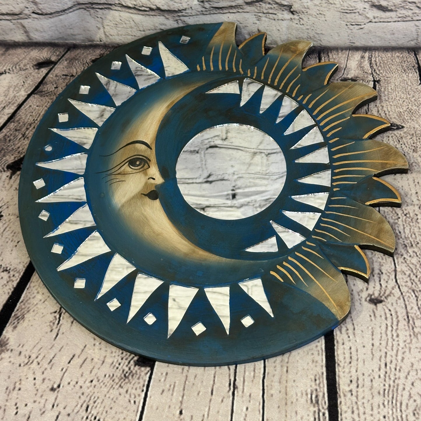 Blue Half Moon Mosaic Tile Wall Mirror 30cm x 30cm 12 Inches Handmade Fairtrade