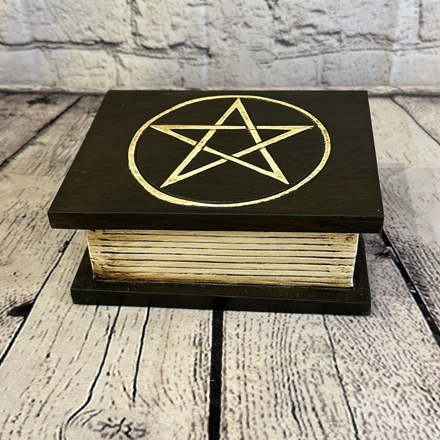 18cm x 12cm Book Wooden Gothic Pentagram Symbol Coffin Jewellery Trinket Box