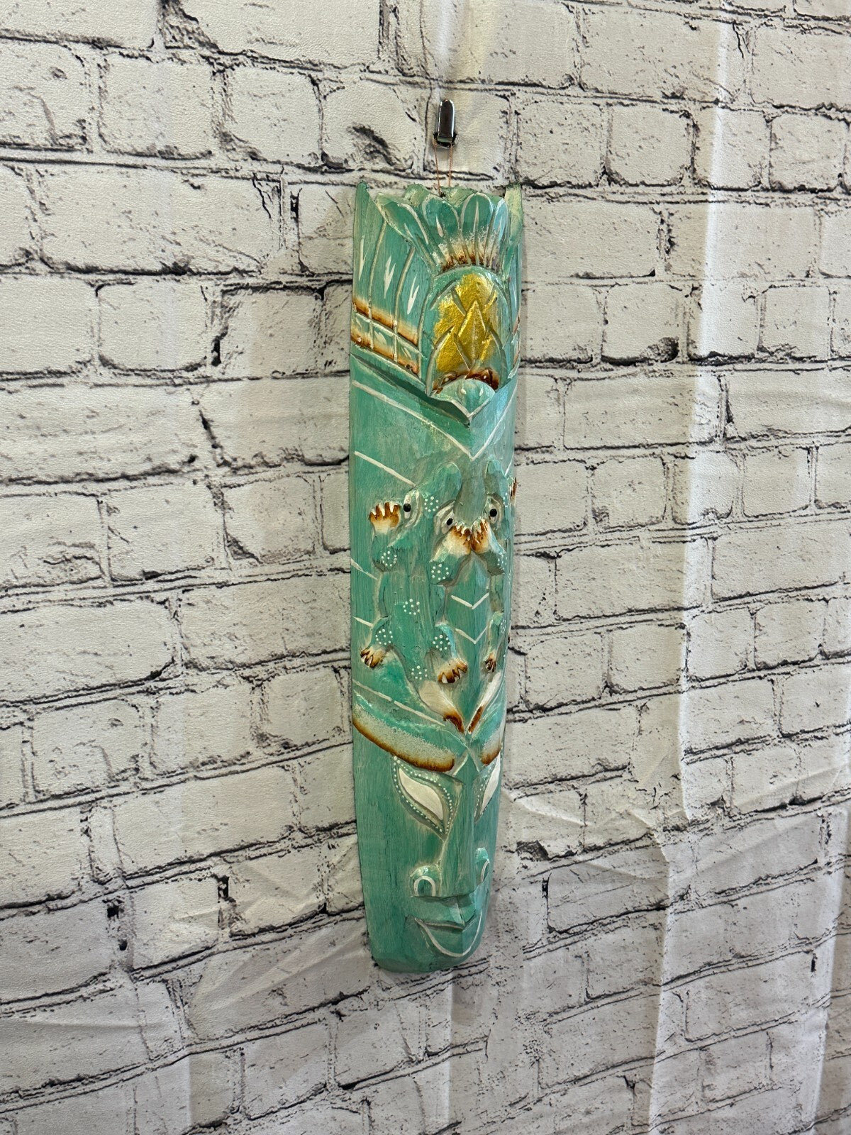 50cm Green Gecko Hand Carved Fair Trade Wooden Animal Wall Art Hang Mask