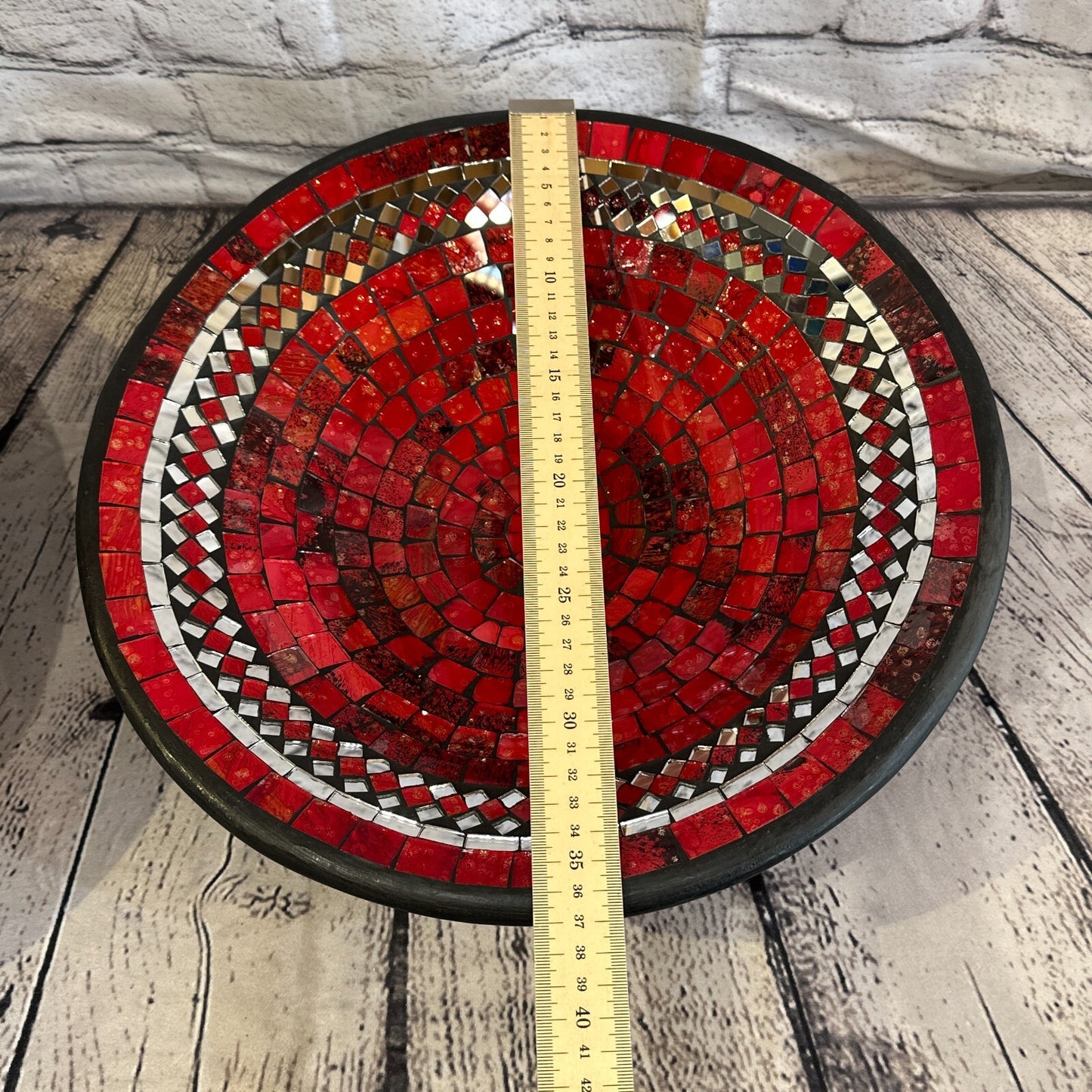 35cm Red Round Mosaic Handmade Ceramic Glass Tile Bowl Fruit