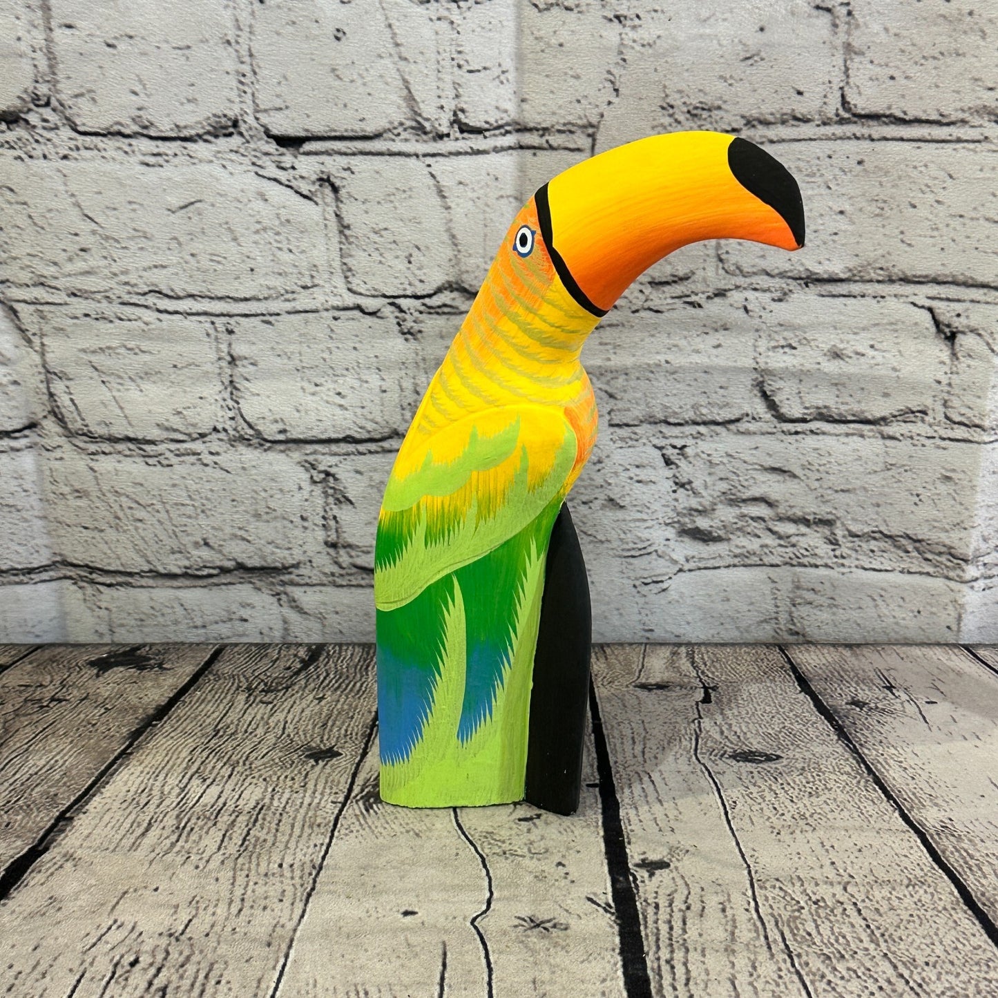 20cm Yellow Toucan Bird Ornament Statue Fair Trade Hand Made Carved Wood