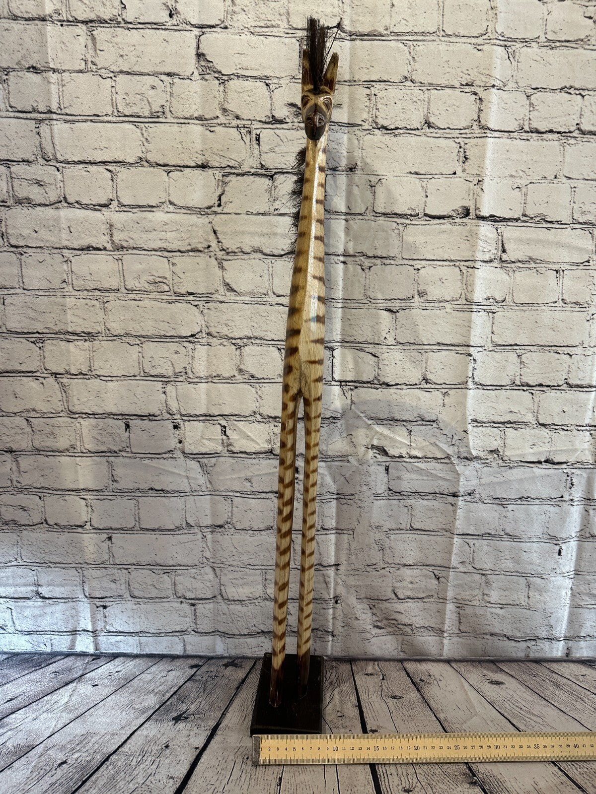 80cm Burnt Pattern Wood Horse Tall Statue Wood Modern Hand Carved Painted