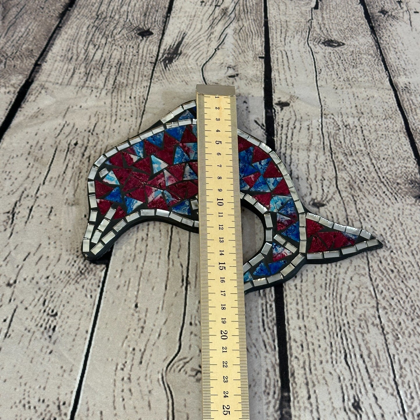 Red Blue Dolphin Fish Mosaic Tile Wall Mirror 20cm x 20cm Handmade New