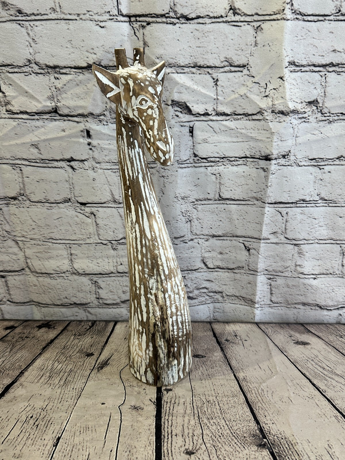 Brown Wooden Giraffe Head With Shabby Pattern 40cm x 10cm Handmade and Fairtrade