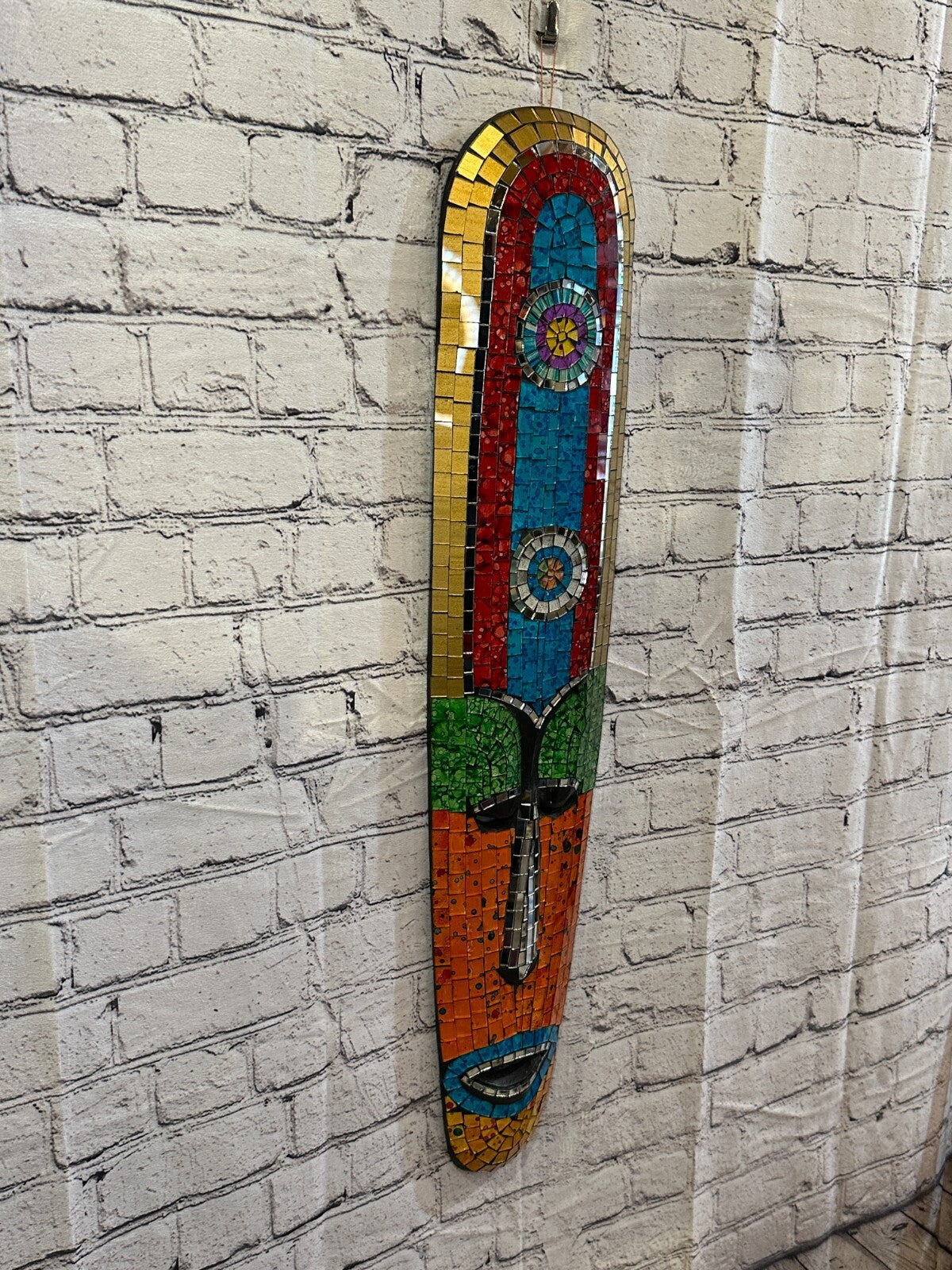 80cm Mosaic Mirror Mask Carved Painted Ethnic Tribal Wall Art Handmade Design 7