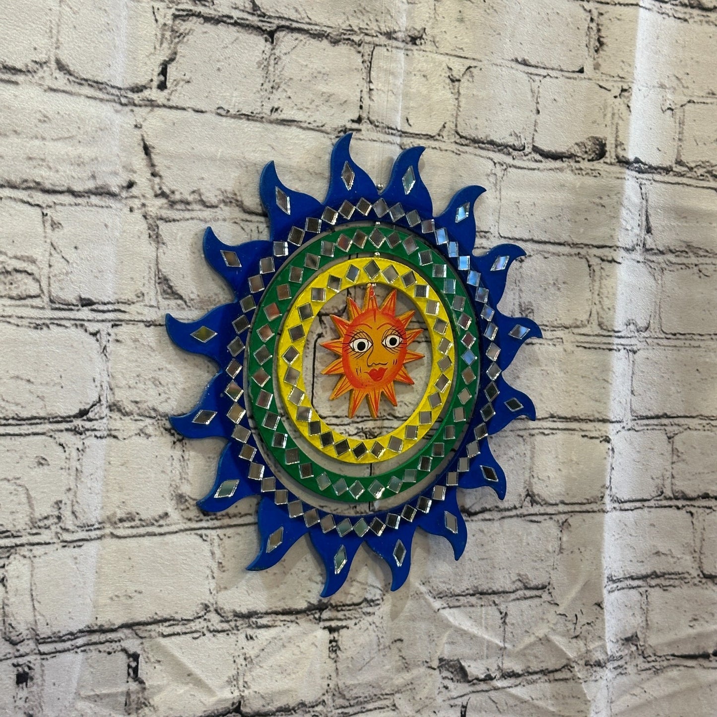 25cm Colourful Blue Sun Hanging With Mirrors Window Suncatcher Indoor Mobile