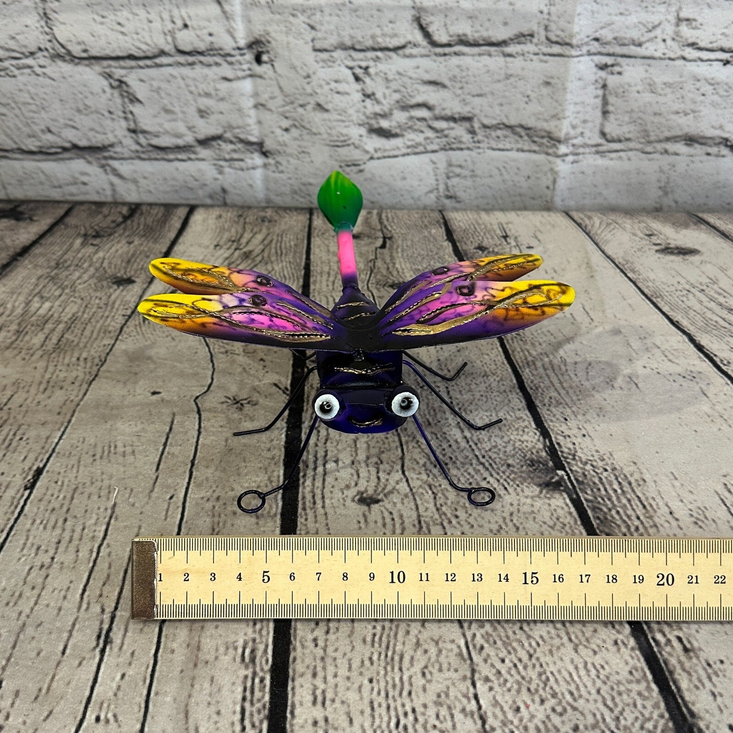 20cm x 15cm Purple Dragonfly Bug Metal Tin Wall Hanging Ornament Painted Statue