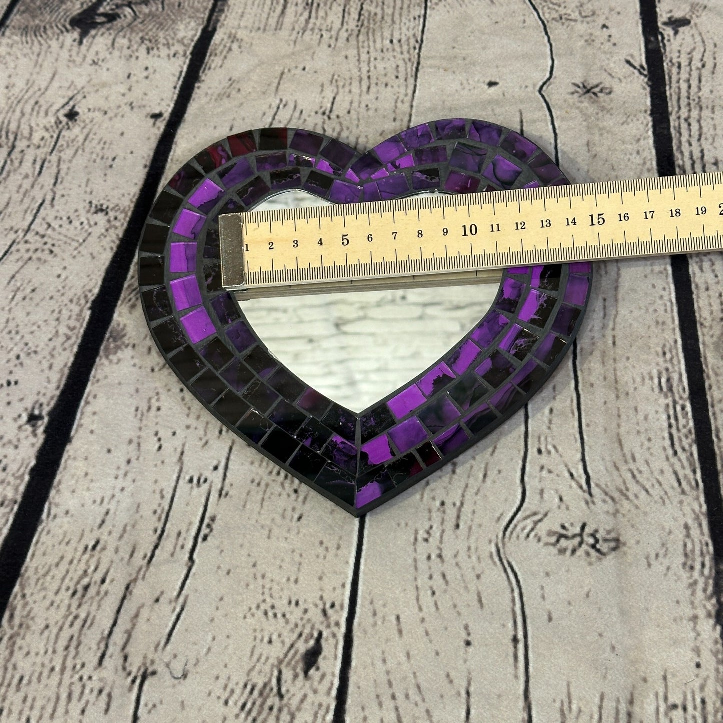 Purple Heart Shape Mosaic Tile Wall Mirror 20cm x 15cm 8 Inches Handmade New