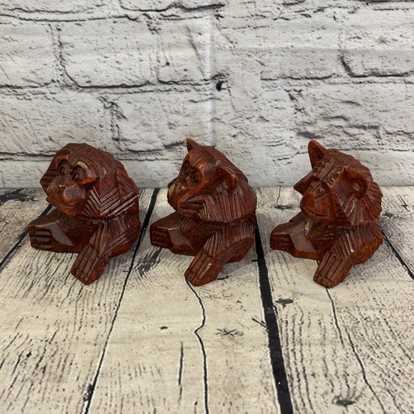 8cm Tall Wooden 3 Wise Monkeys Figure Hear No Evil See No Evil Speak No Evil