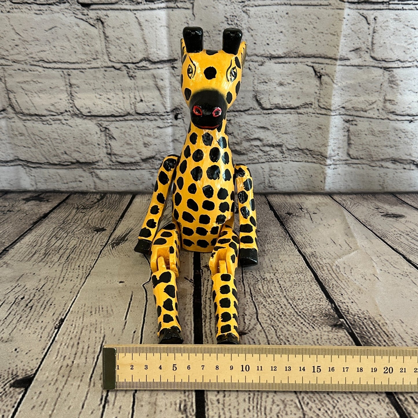 20cm Orange Giraffe Sitting Animal, Wooden Shelf Ornament Handmade & Fairtrade