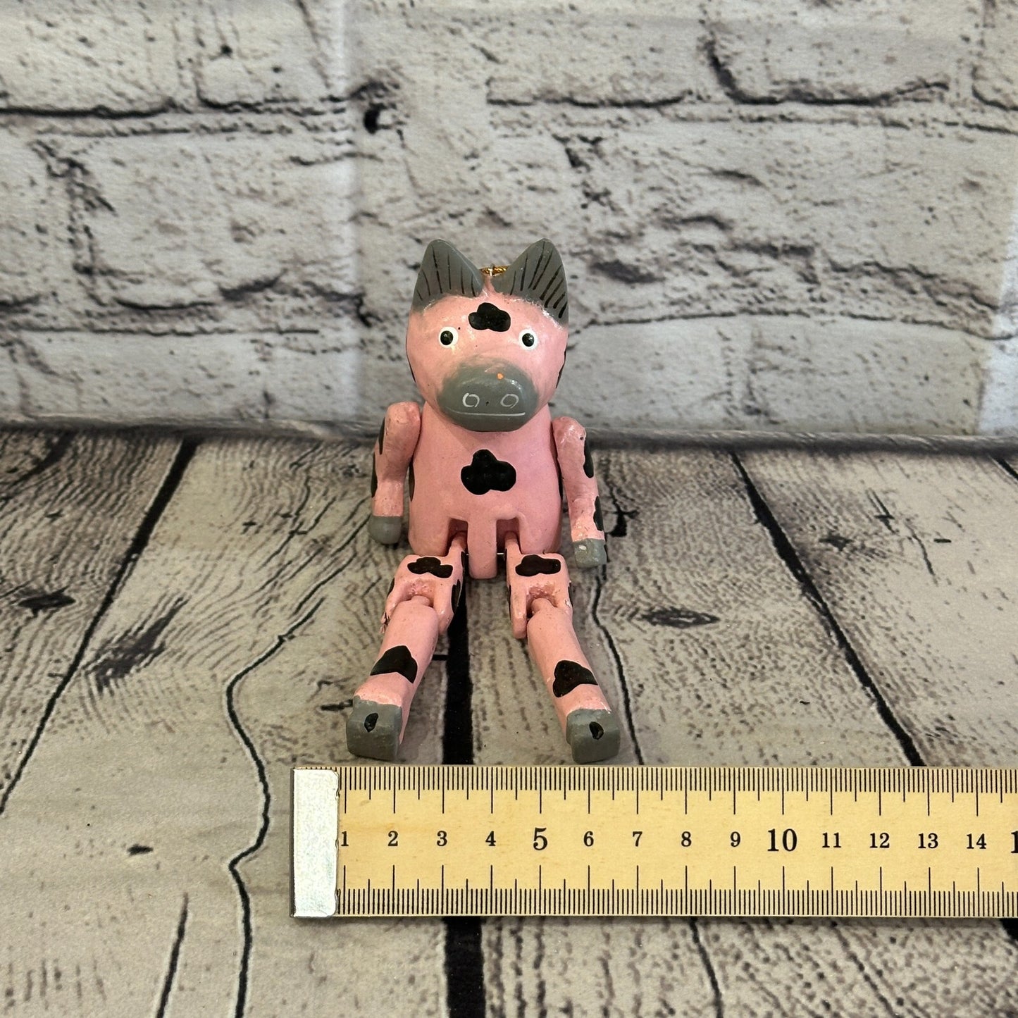 10cm Pink Pig Sitting Animal, Wooden Shelf Ornament Handmade and Fairtrade