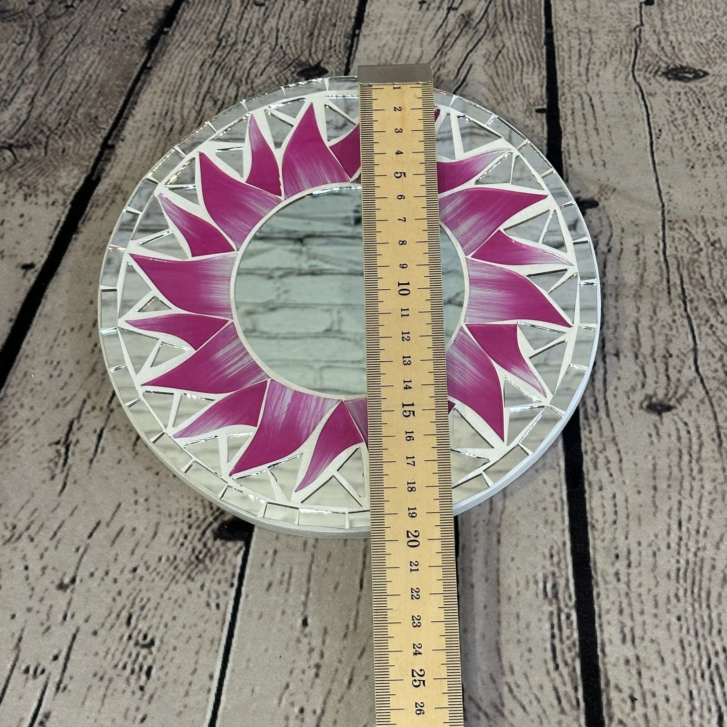 Pink Flame Sun Mosaic Tile Wall Mirror 20cm x 20cm 8 Inches Handmade New