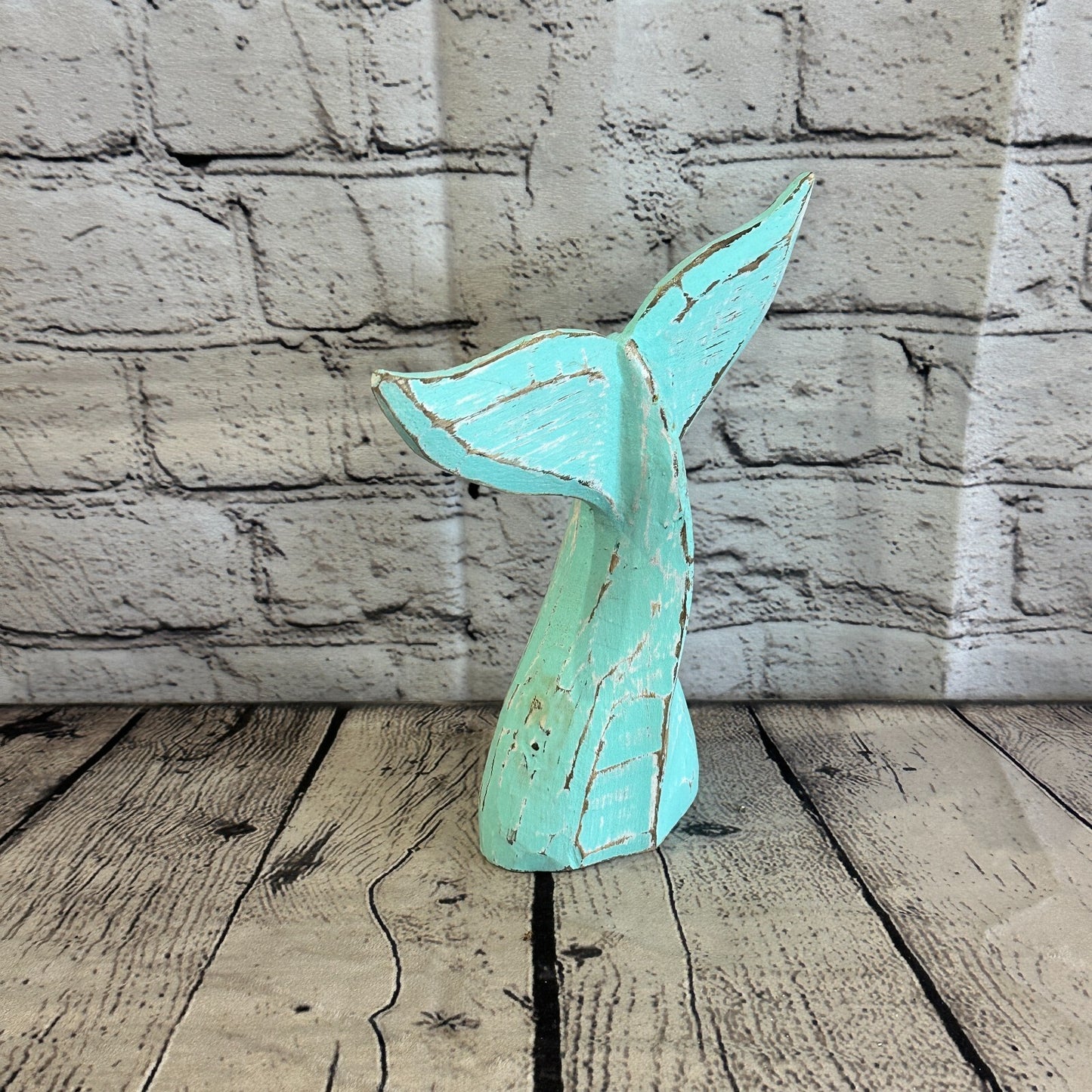 20cm x 18cm Whale Tail Green Fish Wood Coastal Ocean Bathroom Decoration
