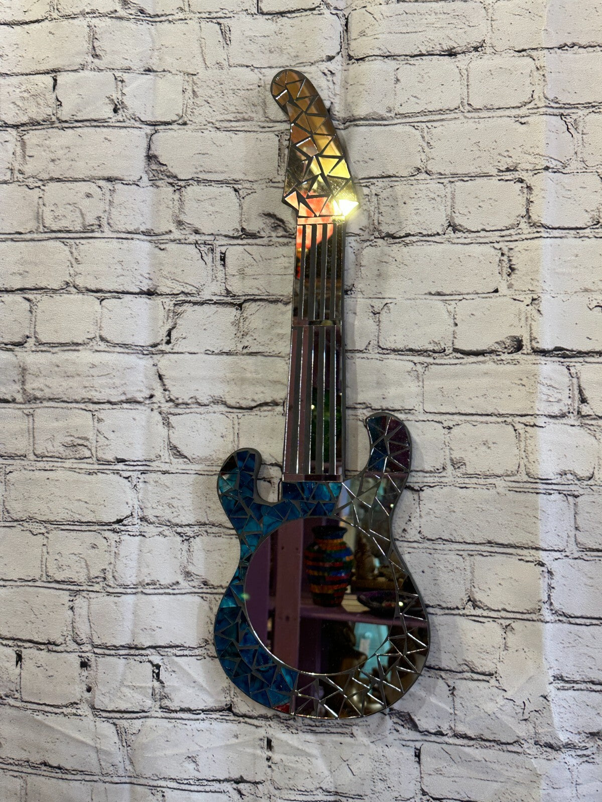 Blue Guitar Mosaic Tile Wall Mirror 60cm x 20cm 24 Inches Handmade New