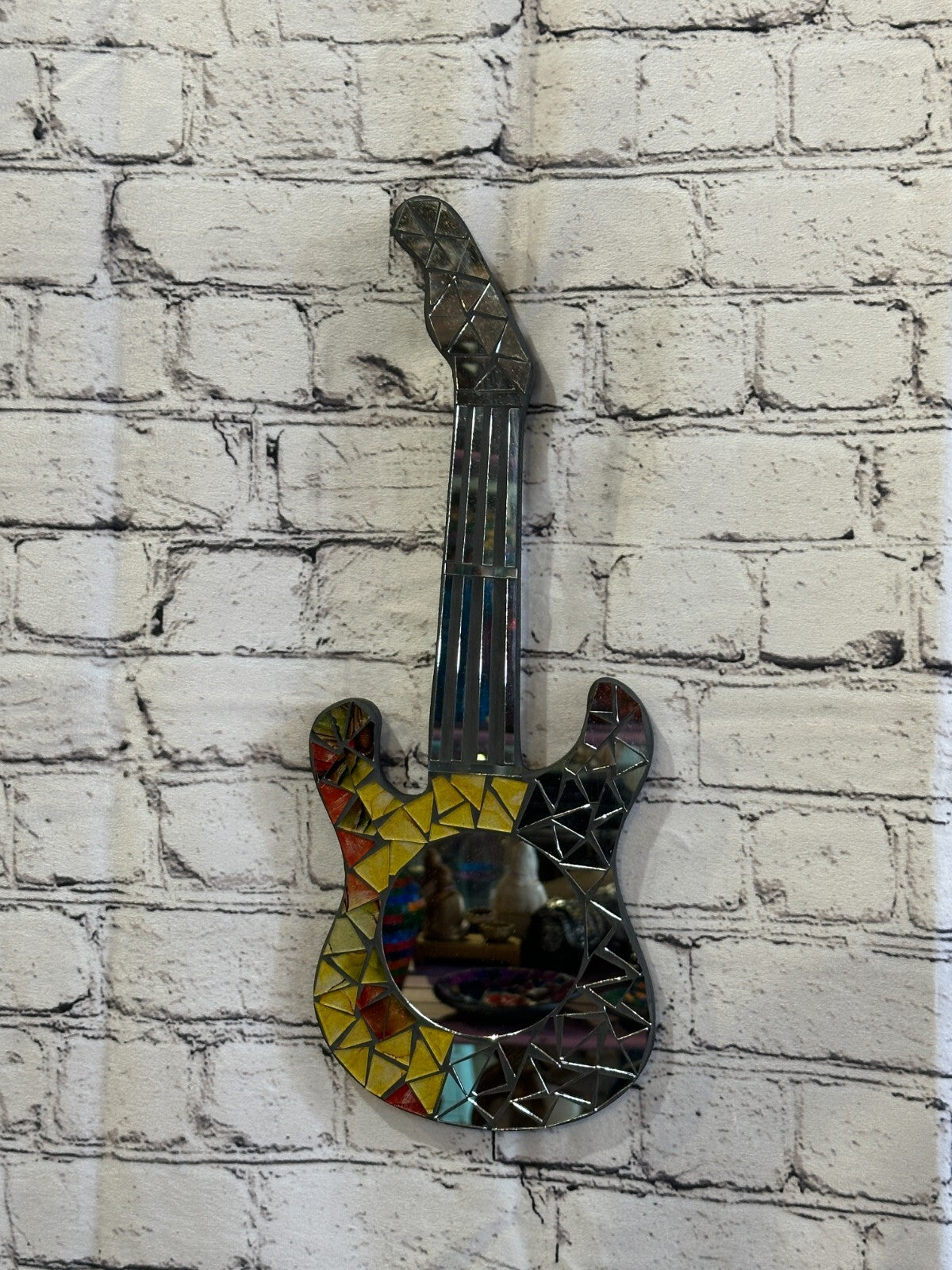 Yellow Guitar Mosaic Tile Wall Mirror 40cm x 15cm 16 Inches Handmade New